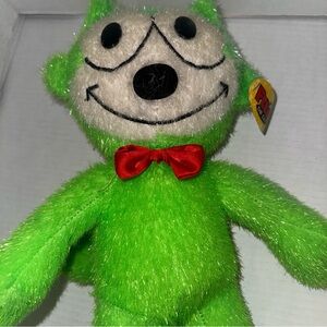 Green Plush Toy with Red Bow Tie vintage Felix the cat